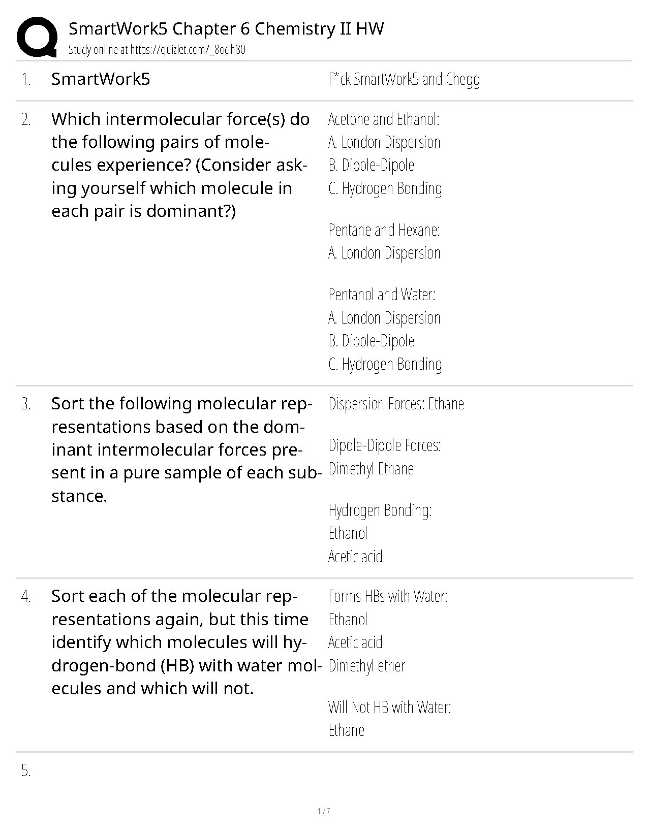 SmartWork5 Chapter 6 Chemistry II HW Answers