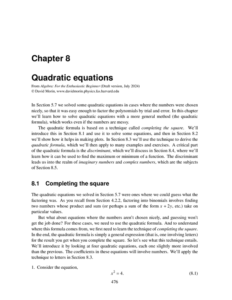 Unit 8 Quadratic Equations