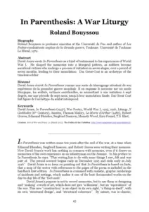 In Parenthesis: A War Liturgy Roland Bouyssou