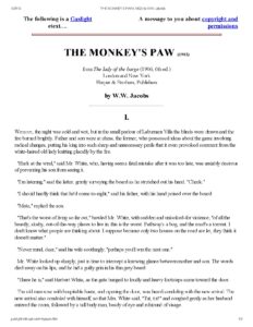The Monkey's Paw Short story by W.W. Jacobs