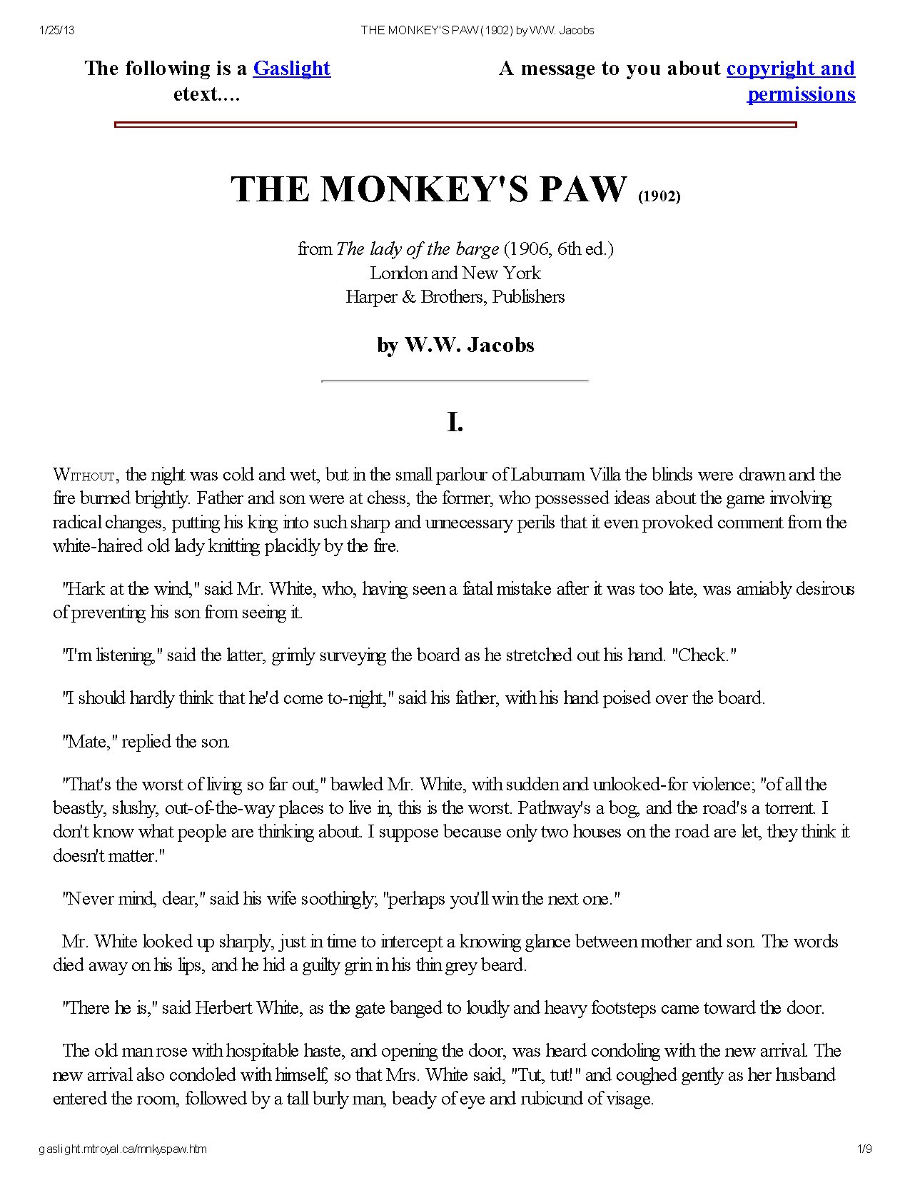 The Monkey’s Paw Short story by W.W. Jacobs