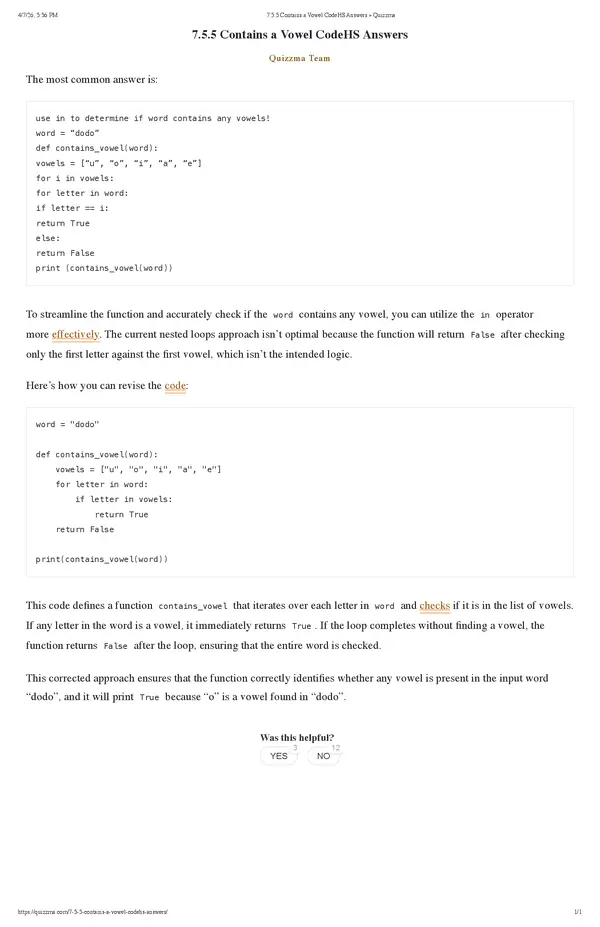 7.5.5 Contains A Vowel CodeHS Answers