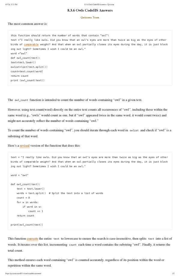 8.3.6 Owls CodeHS Answers