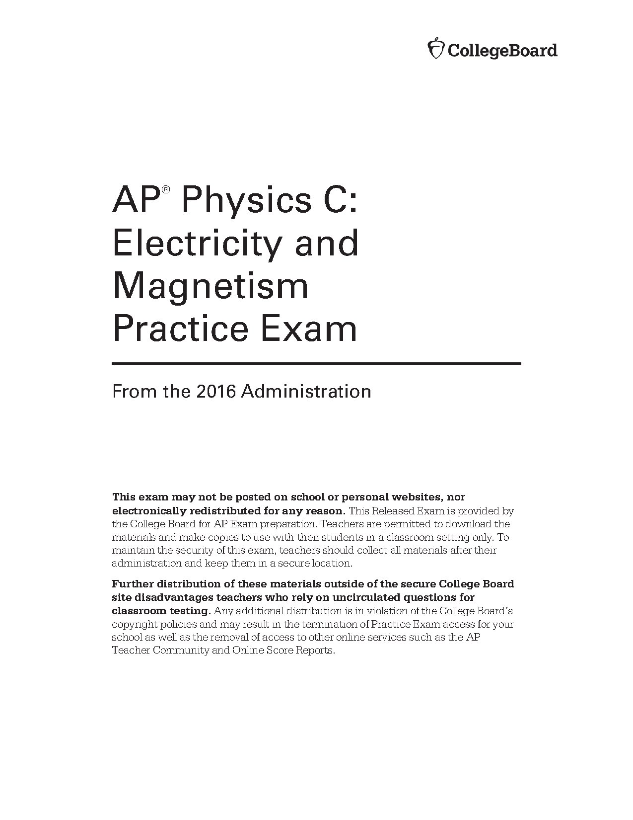 AP Physics C: Electricity and Magnetism Practice Exam