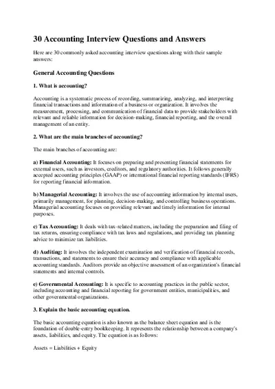 30 Accounting Interview Questions and Answers Guide PDF