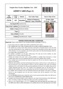Punjab State Teacher Eligibility Test - 2025 ADMIT CARD