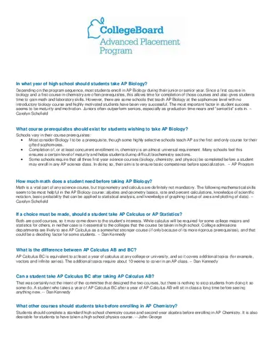Advanced Placement (AP) Biology FAQs