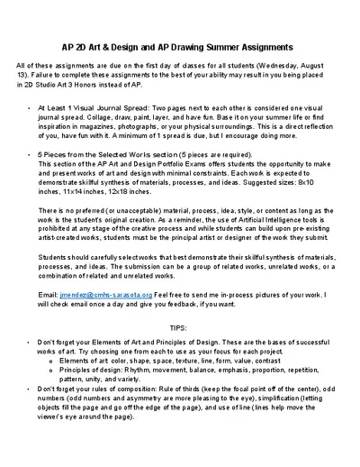 AP 2D Art & Design and AP Drawing Summer Assignments