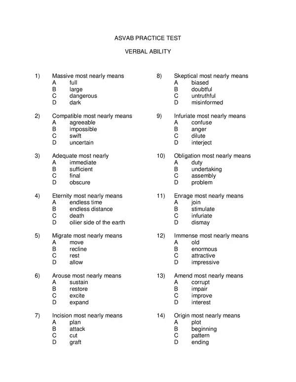 Asvab Practice Test