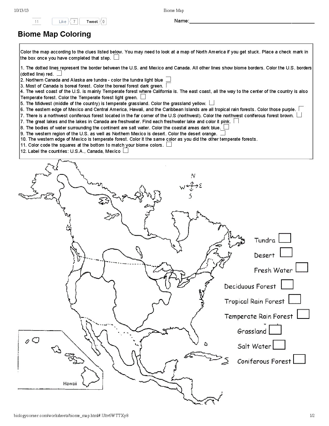 Biome Map Coloring Activity for Students