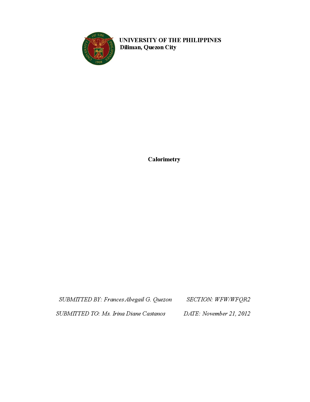 Calorimetry Experiment Lab Report PDF