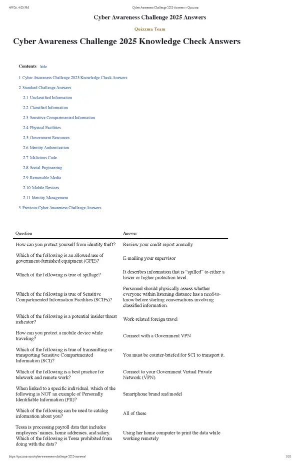 Cyber Awareness Challenge 2025 Answers