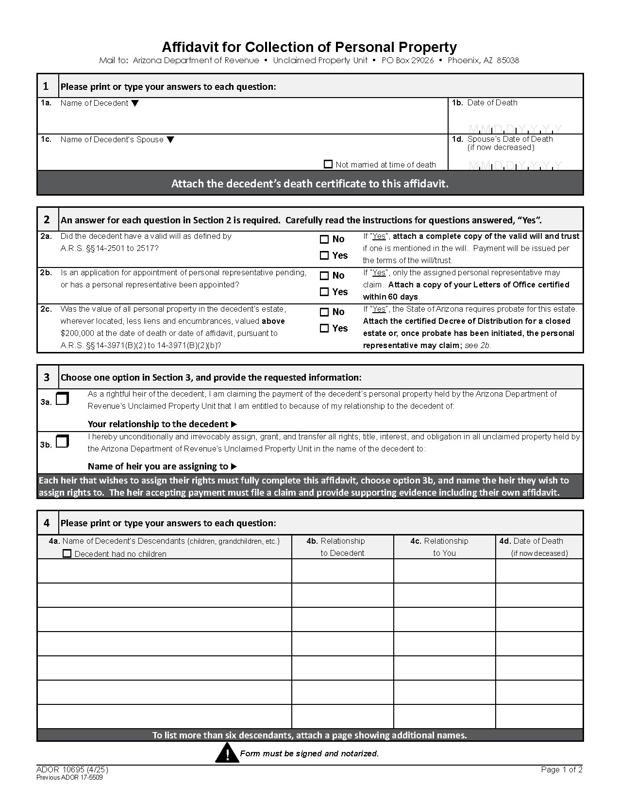 FORMS UNCLAIMEDPROPERTY 10695 F