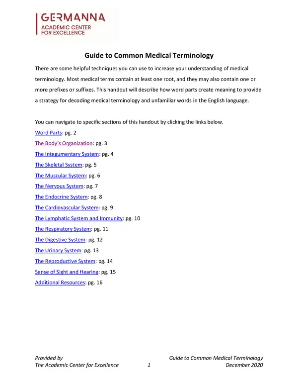 Guide To Common Medical Terminology