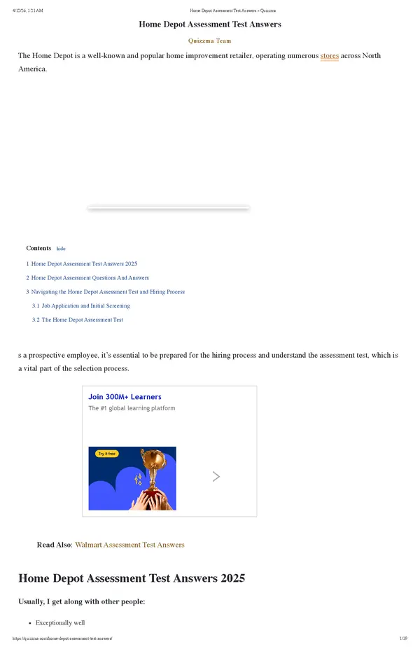 Home Depot Assessment Test Answers