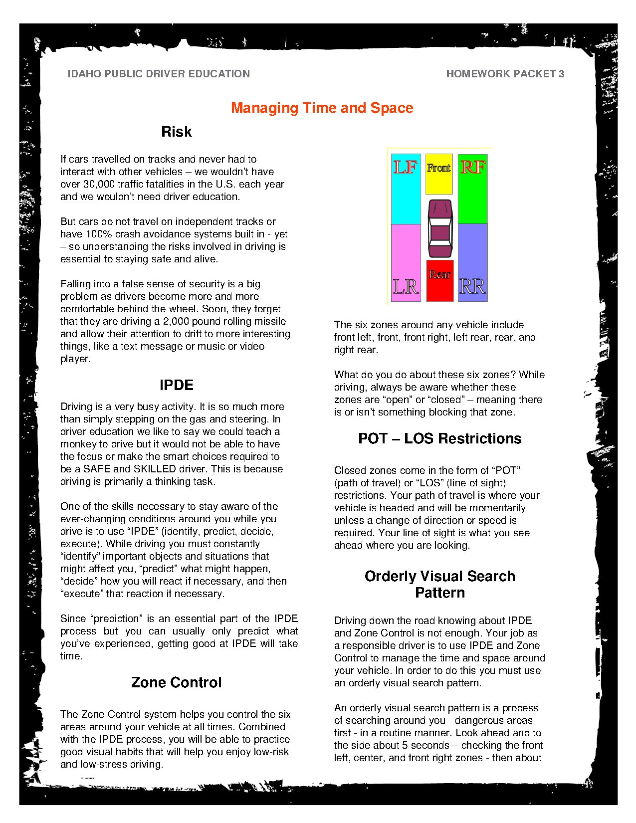 Idaho Public Driver Education Homework Packet 3