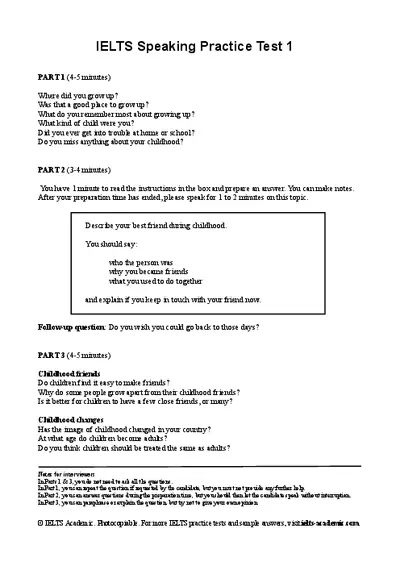 IELTS Speaking Practice Test 1