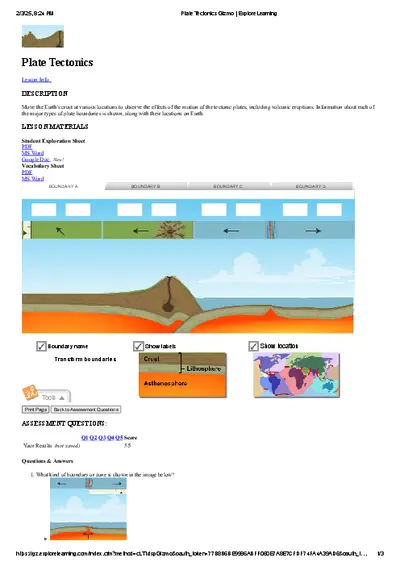Plate Tectonics Gizmo Answer Key