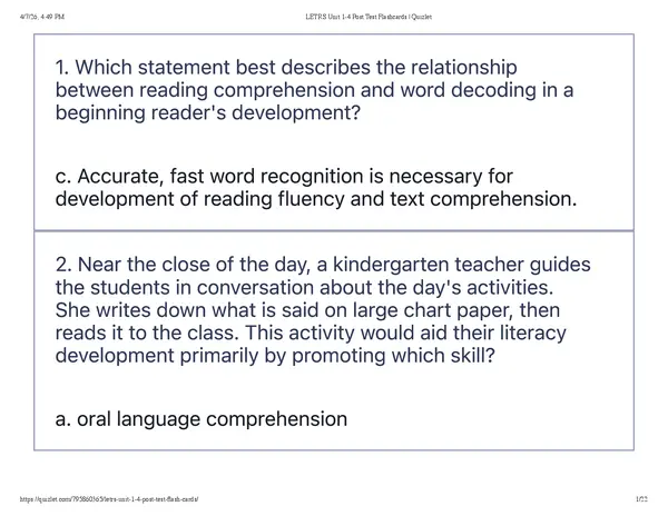 LETRS Unit 1-4 Post Test