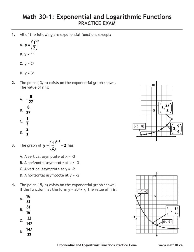 Math 30-1 Exponential and Logarithmic Functions Practice Exam