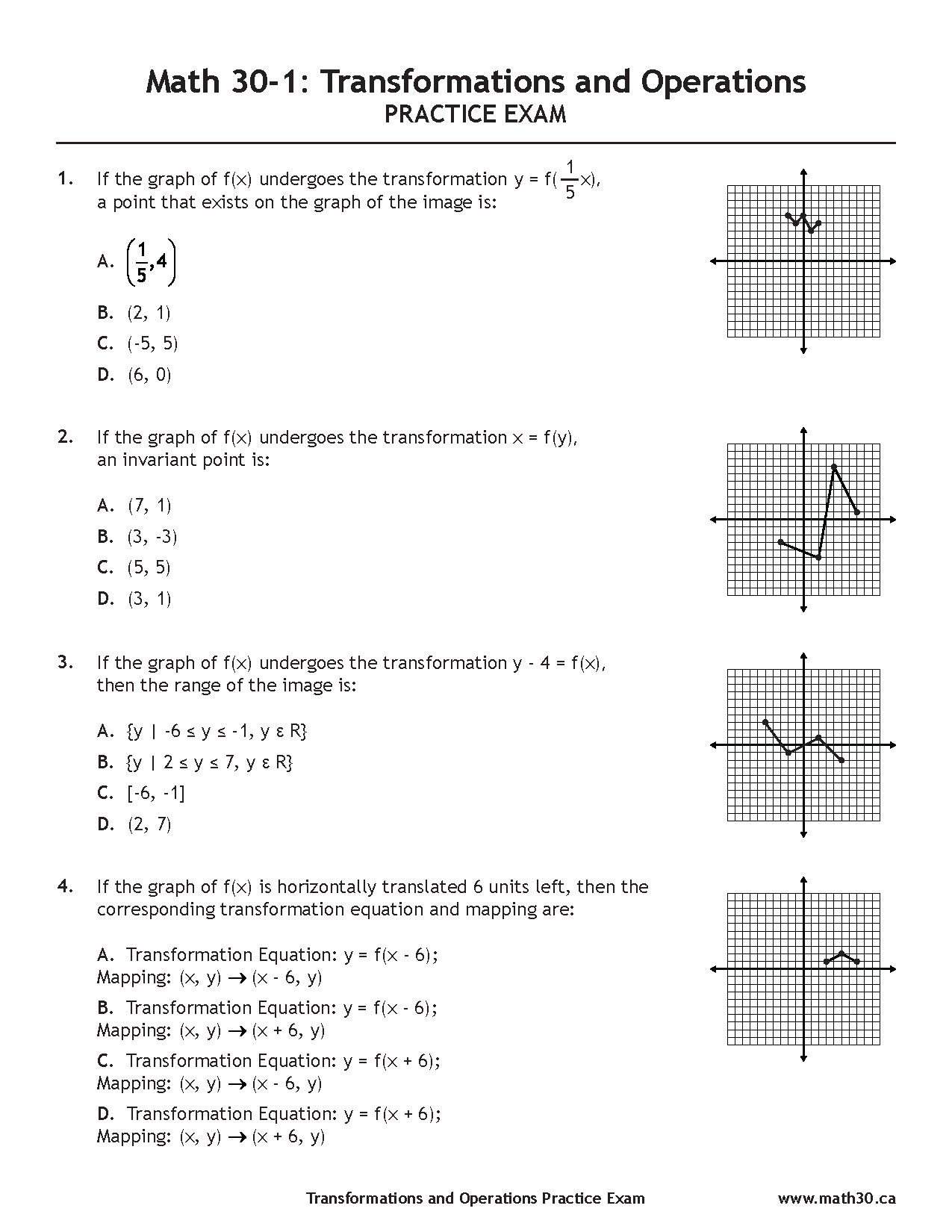 Math 30-1 Transformations and Operations Practice Exam