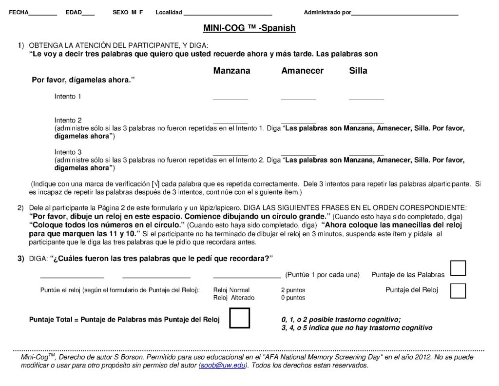 Mini-Cog Assessment Tool in Spanish
