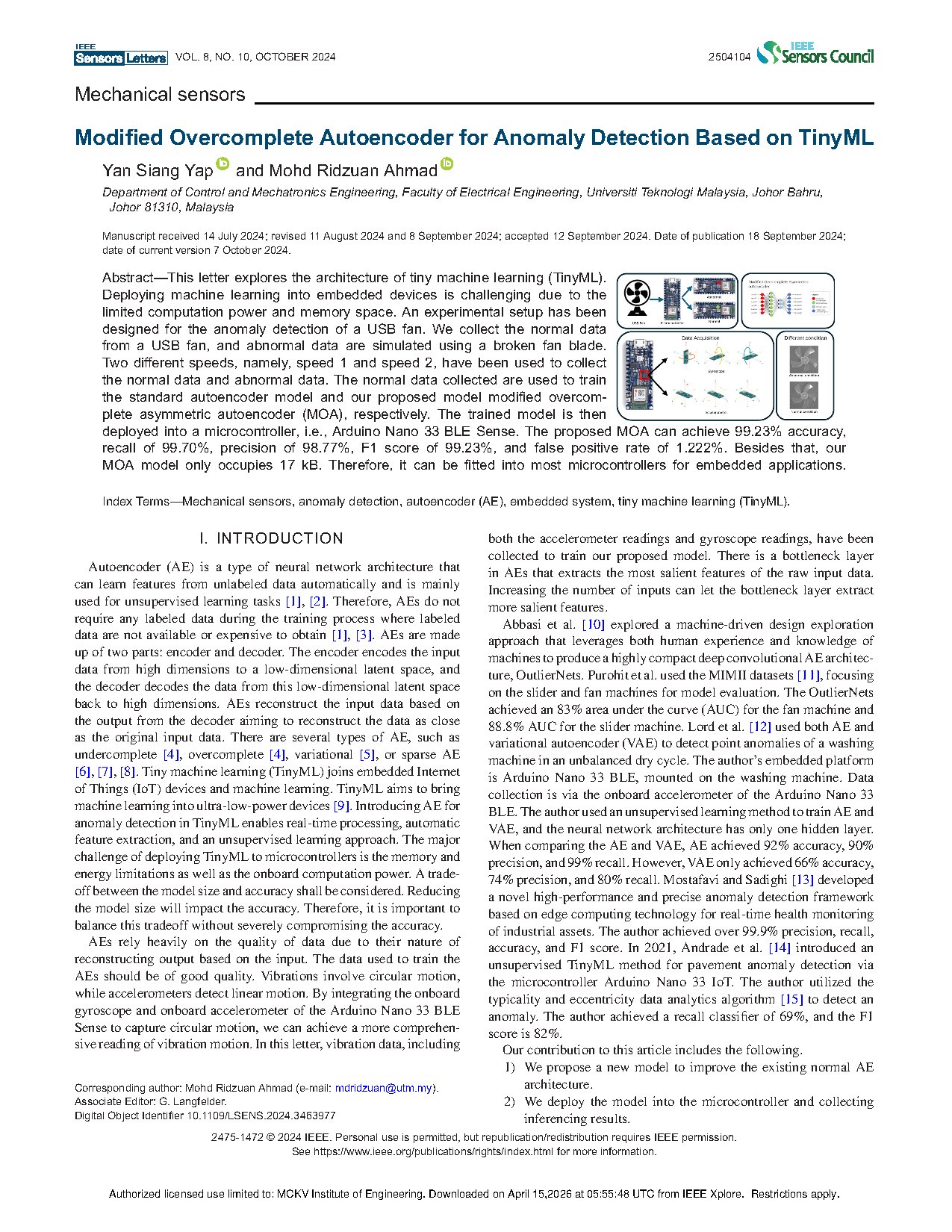 Modified Overcomplete Autoencoder for Anomaly Detection
