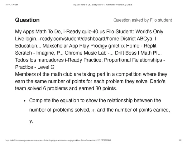 My Apps Math To Do, i-Ready quiz-40.us Filo Student: World's Only Live