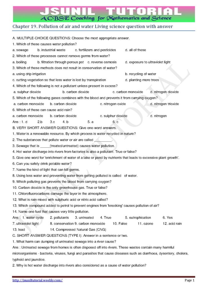 Pollution of Air and Water: Living Science Questions and Answers