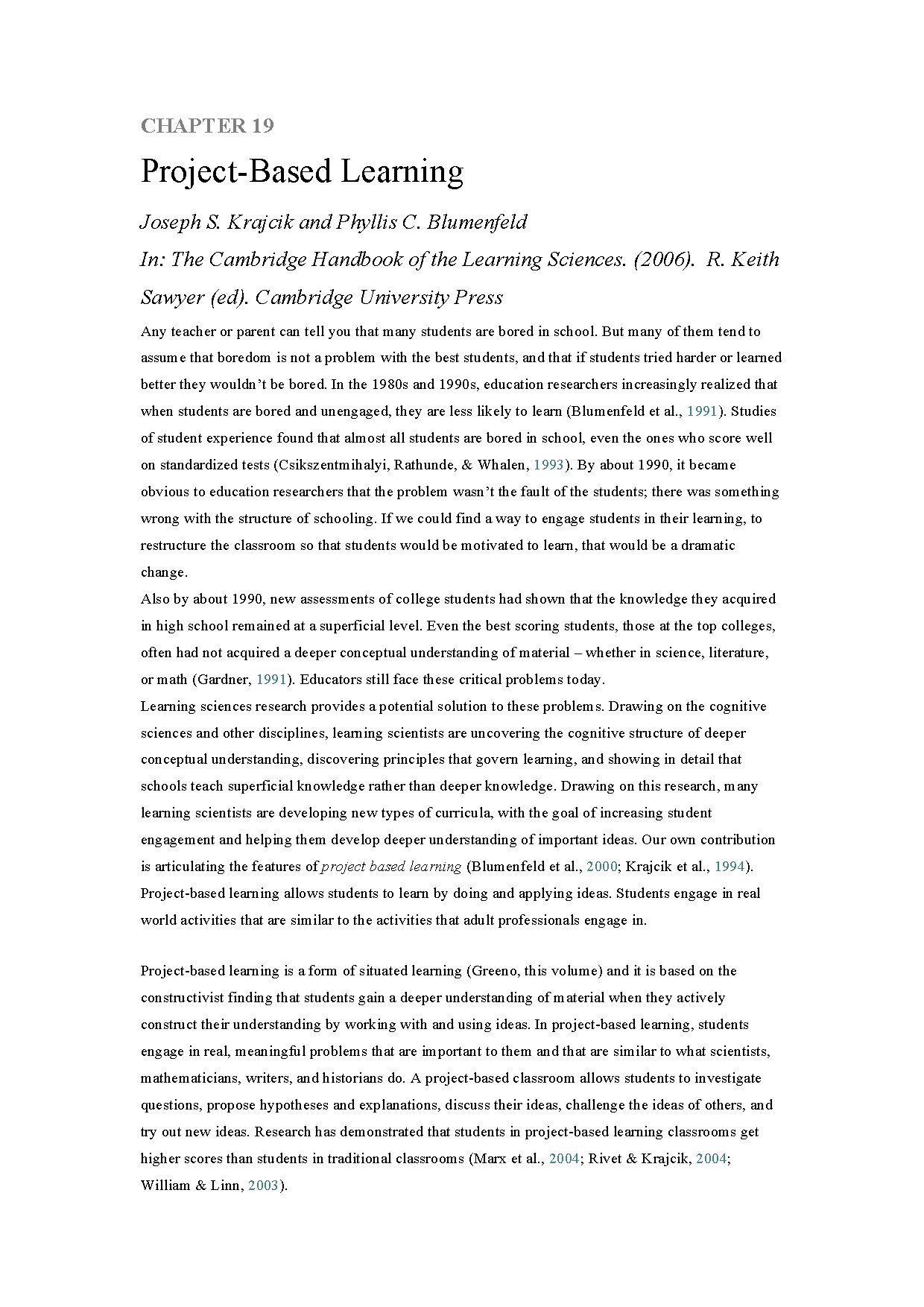 Project-Based Learning Insights by Krajcik & Blumenfeld
