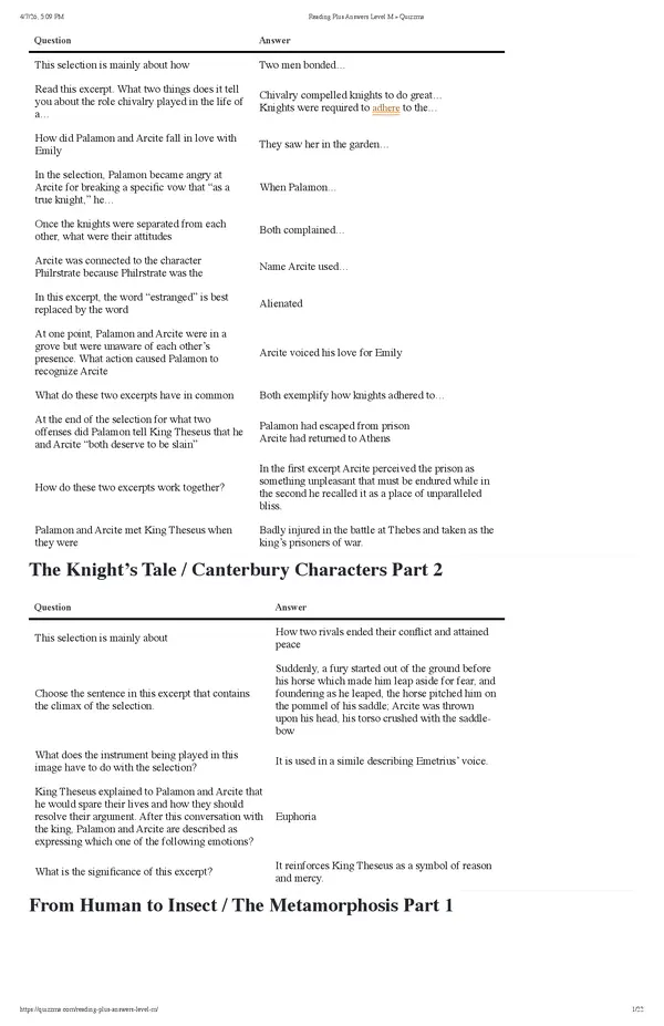 Reading Plus Answers Level M