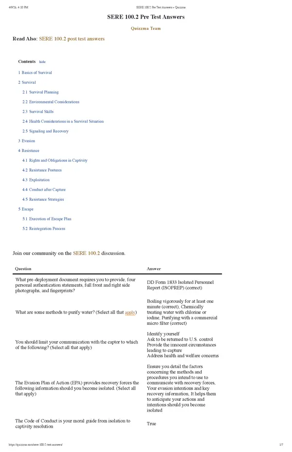 SERE 100.2 Pre Test Answers