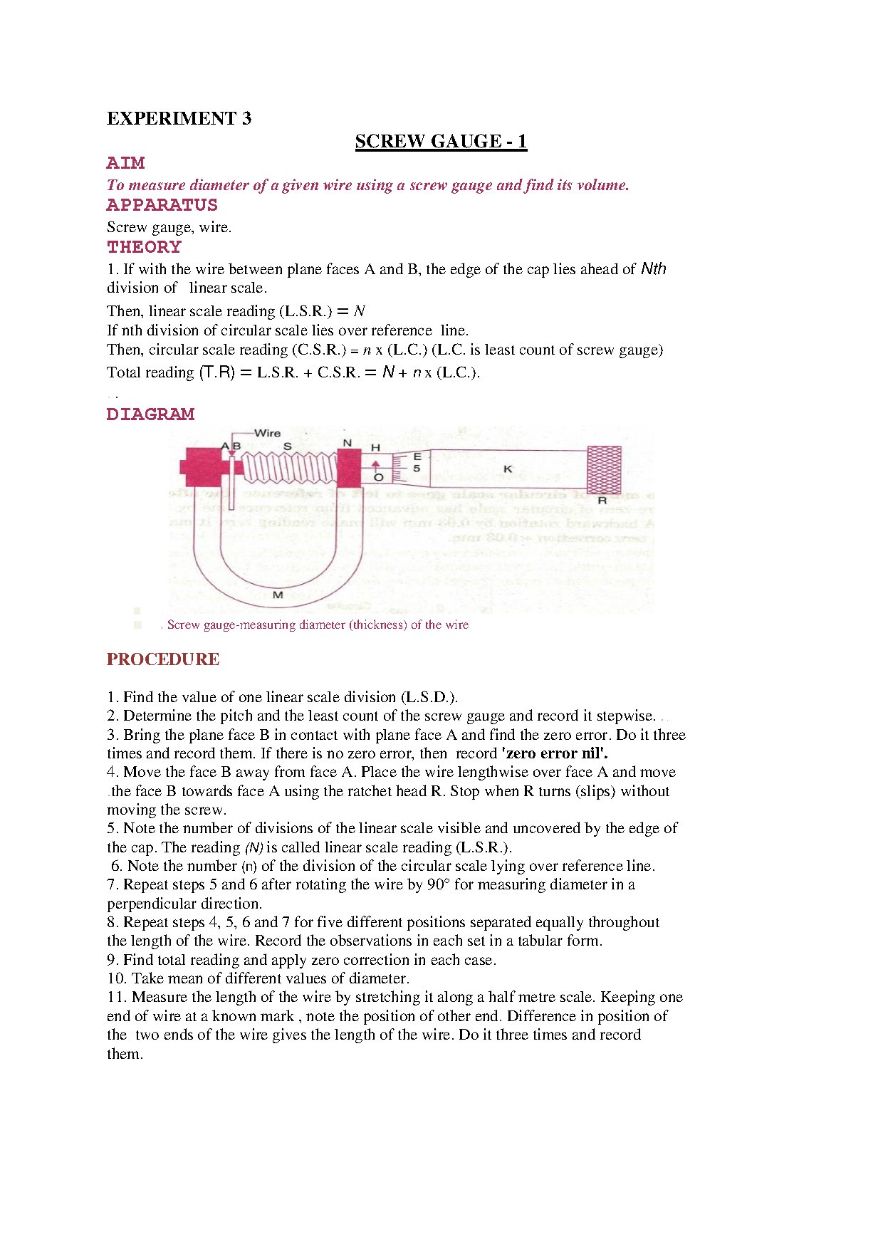 Screw Gauge Experiment for Measuring Wire Diameter