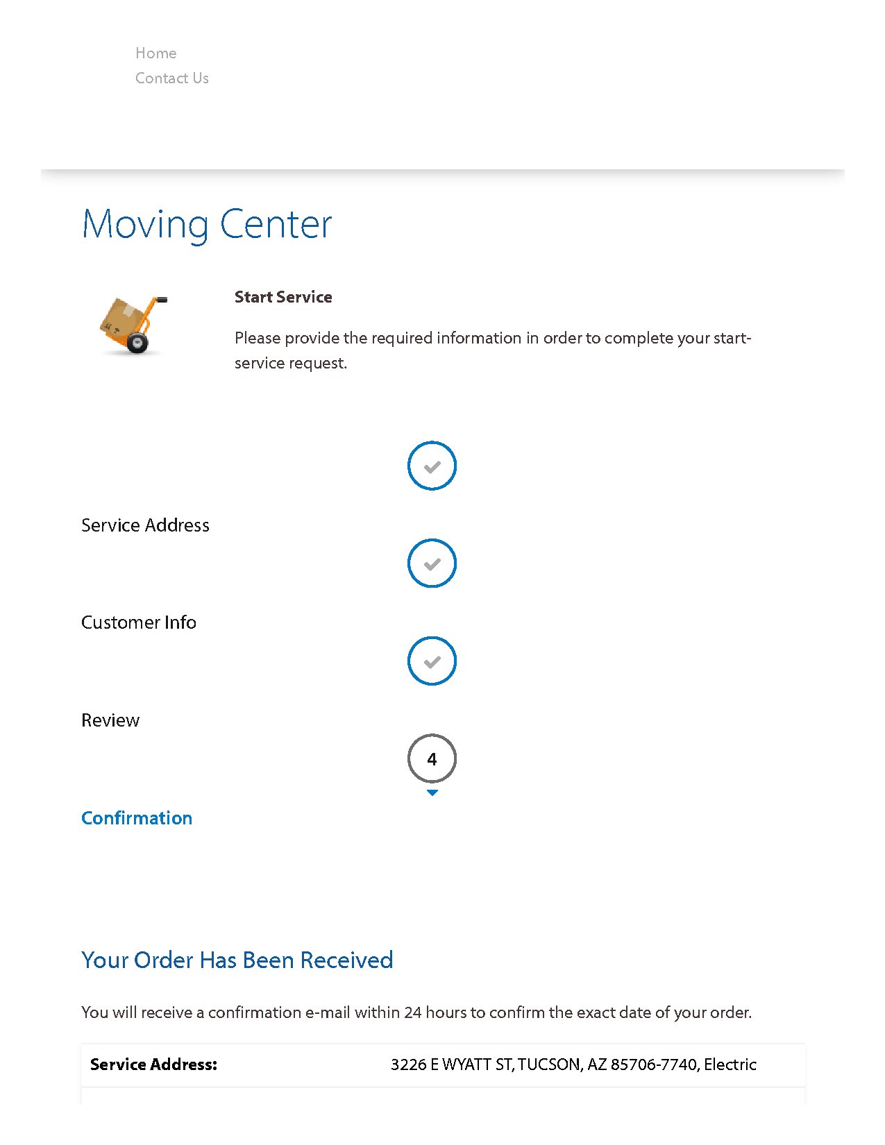 Start Service Confirmation My Account Tucson Electric Power