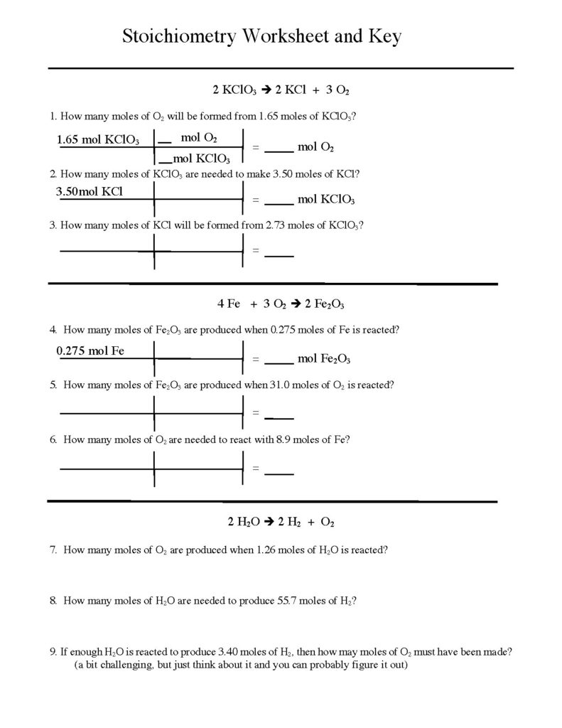 Stoichiometry Worksheet and Answer Key for Chemistry