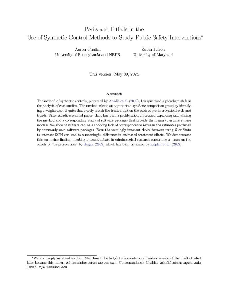 Synthetic Control Methods in Public Safety Research