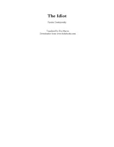 The Idiot Novel by Fyodor Dostoevsky