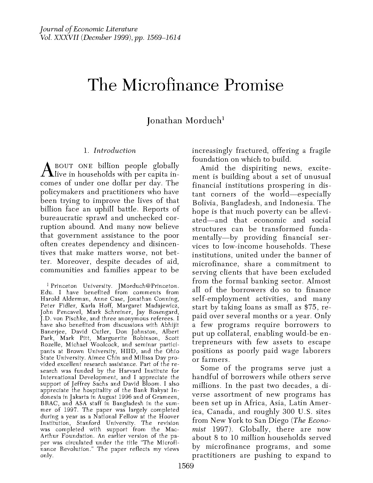 The Microfinance Promise by Jonathan Morduch