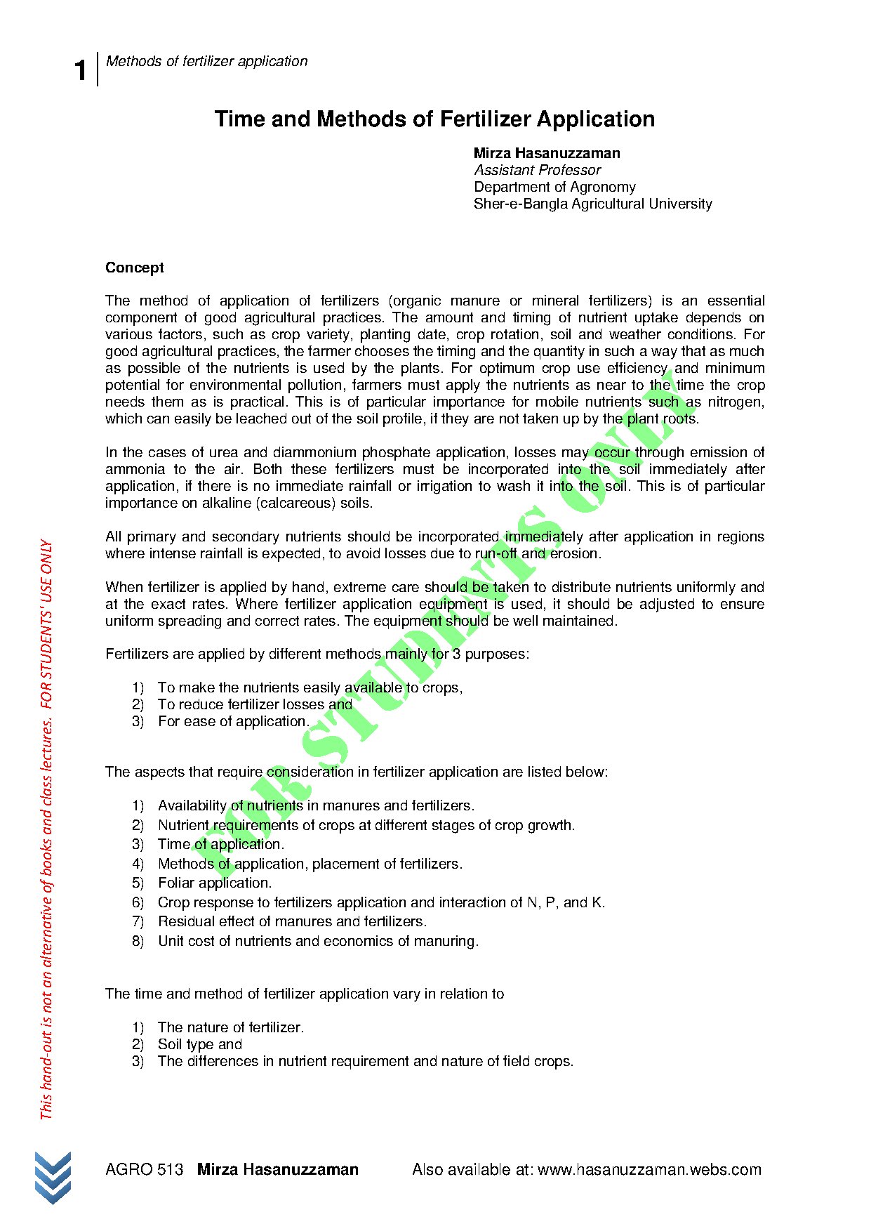 Time and Methods of Fertilizer Application by Mirza Hasanuzzaman