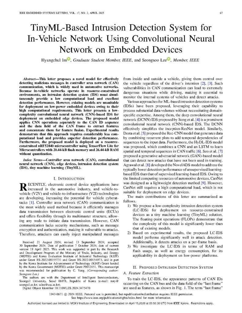 TinyML-Based Intrusion Detection System for In-Vehicle Networks
