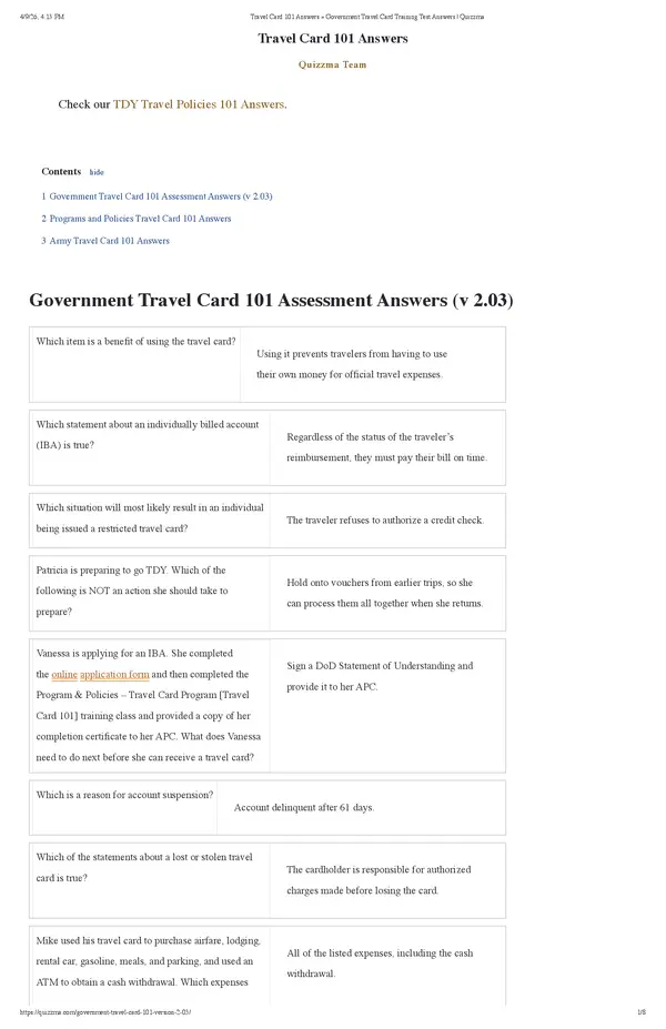 Travel Card 101 Answers