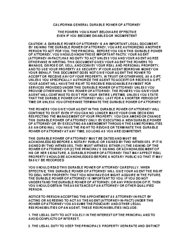 California General Durable Power Of Attorney