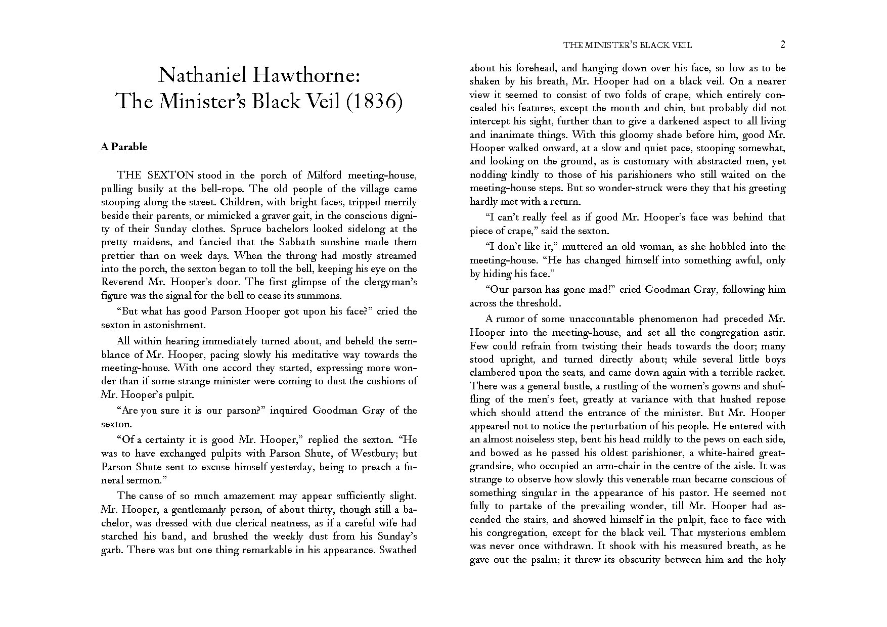 The Minister’s Black Veil by Nathaniel Hawthorne