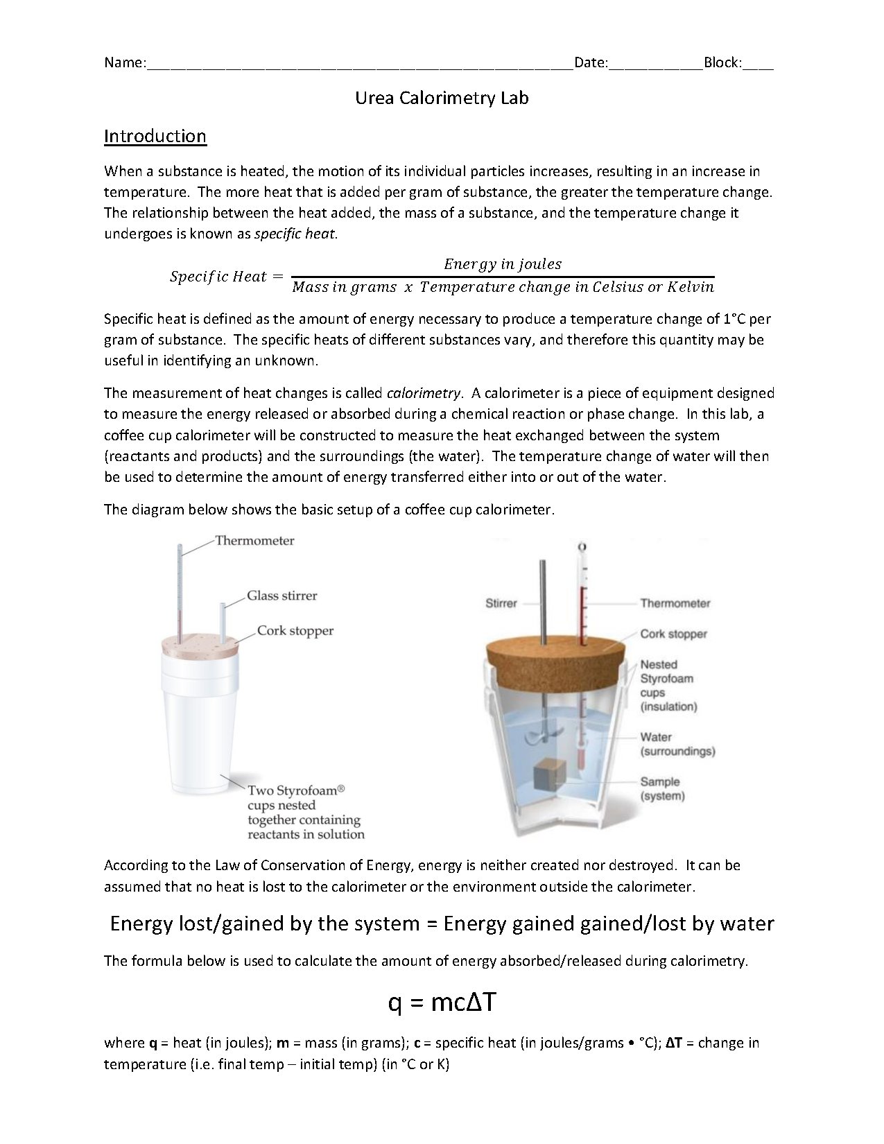 Urea Calorimetry Lab Experiment for Chemistry Students