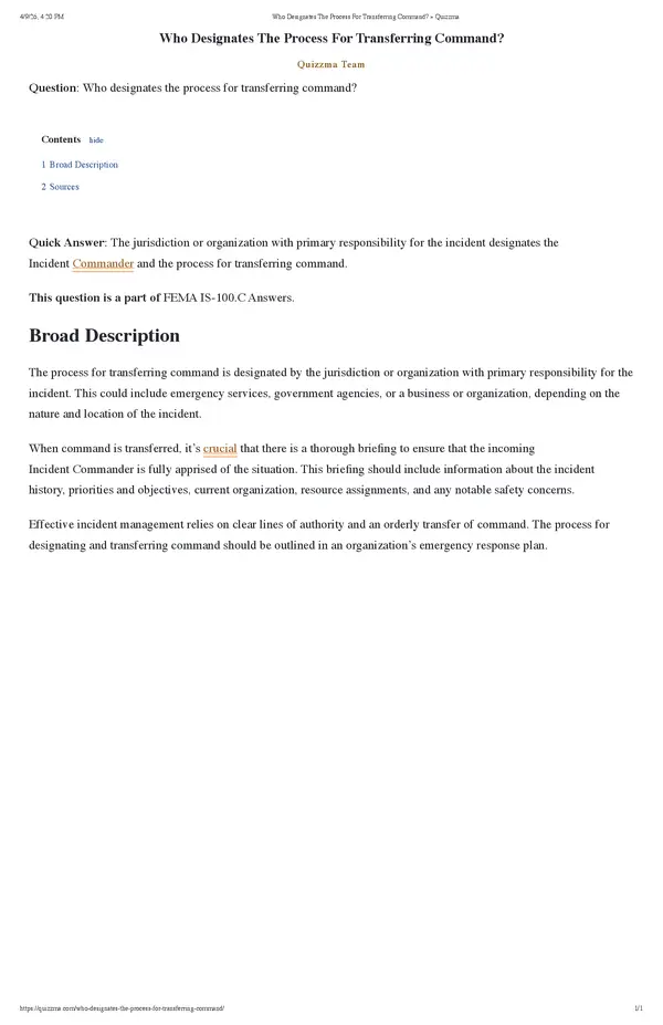 Who Designates The Process For Transferring Command