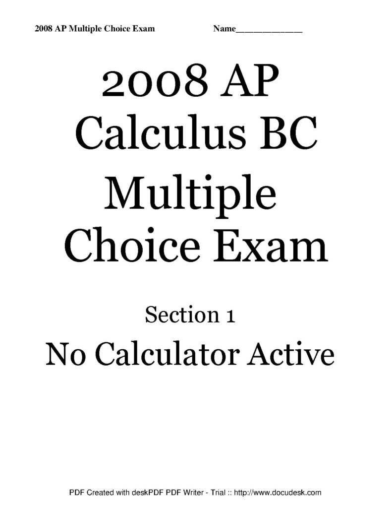 2008 AP Calculus BC Multiple Choice Exam Questions
