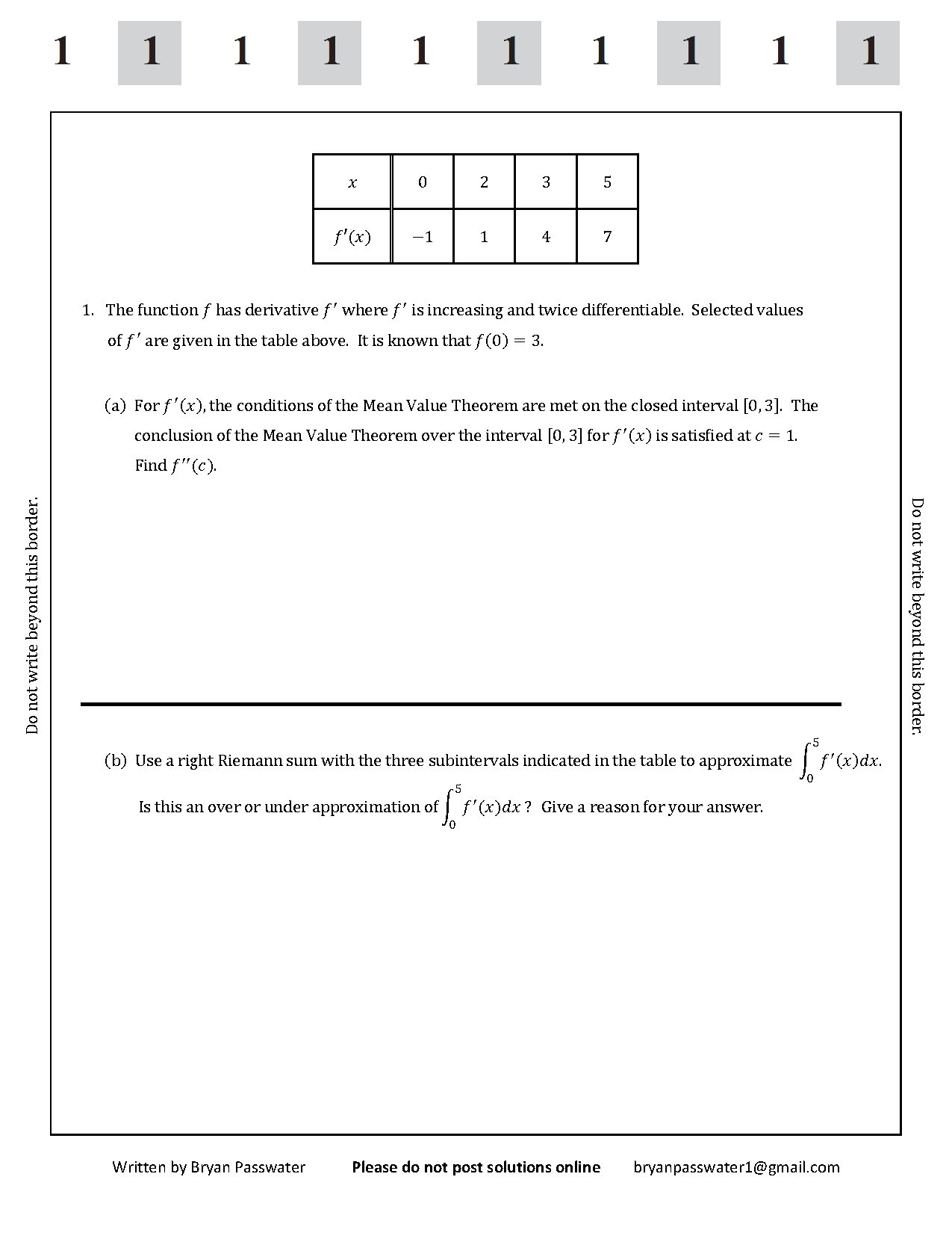 2020 Calculus AB Mock Exam 2 by Bryan Passwater