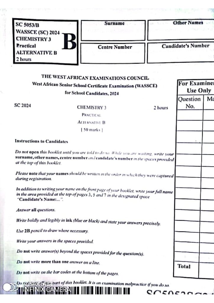 2024 WAEC Chemistry Practical Questions Alternative B