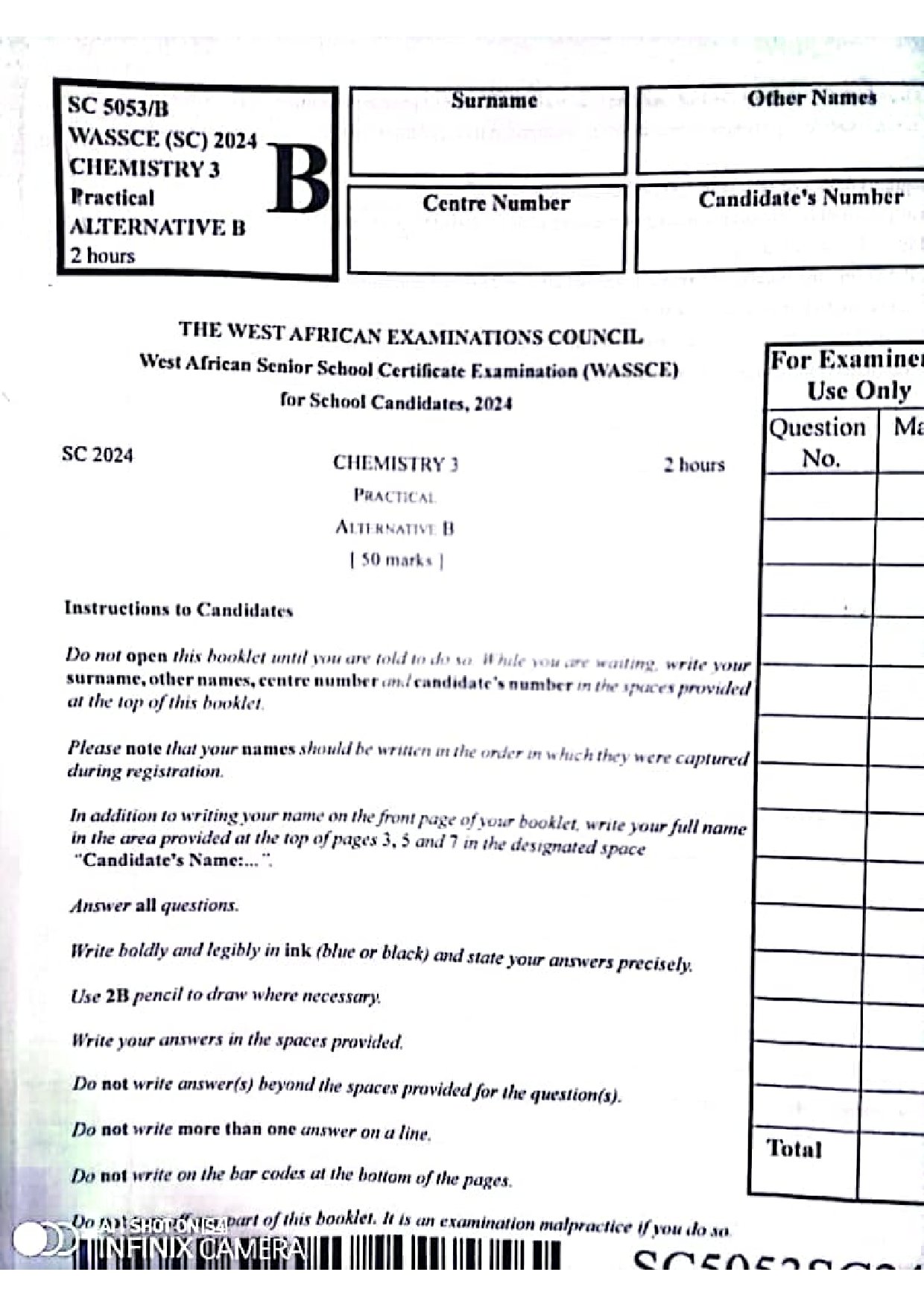 2024 WAEC Chemistry Practical Questions Alternative B