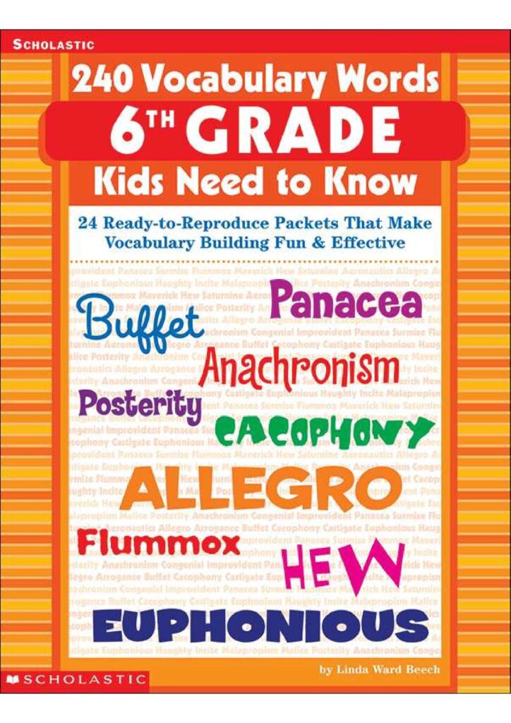 240 Vocabulary Words for Grade 6 Students